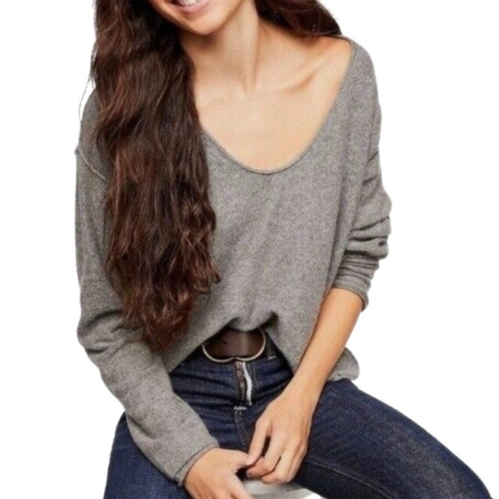 Free People Grey Forever Cashmere Silk Slouchy Cropped Pullover Sweater Size S